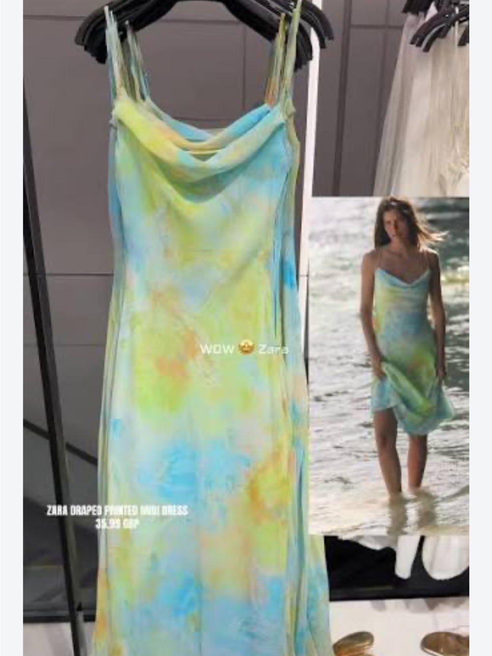 Zara Pastel Blue and Yellow Tie-Dye Slip Midi Dress
